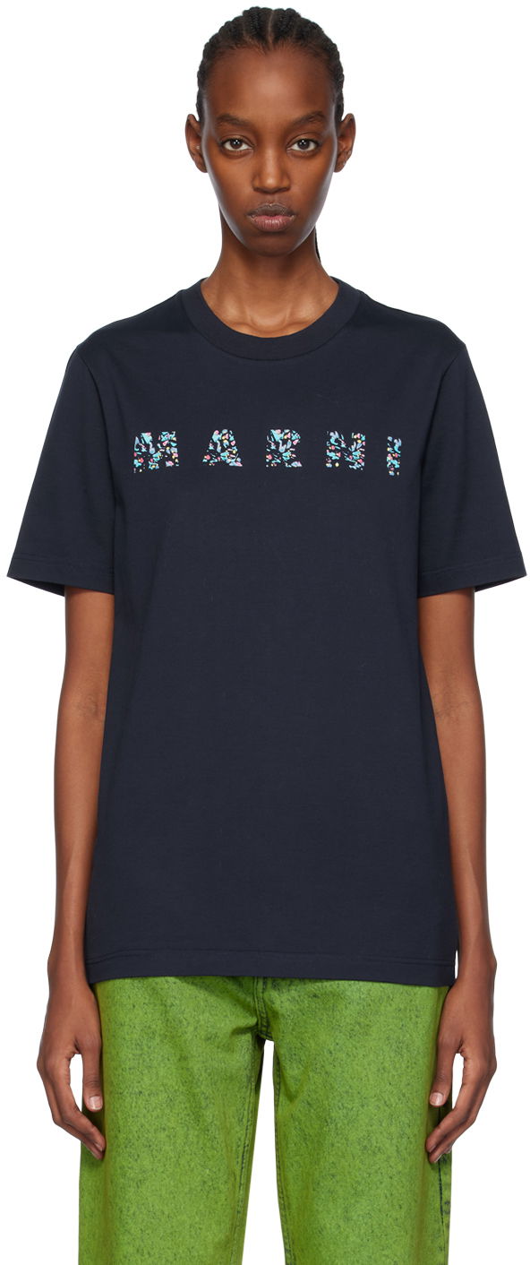 Tričko Marni Printed T-Shirt Navy | HUMU0198PQ USCW21