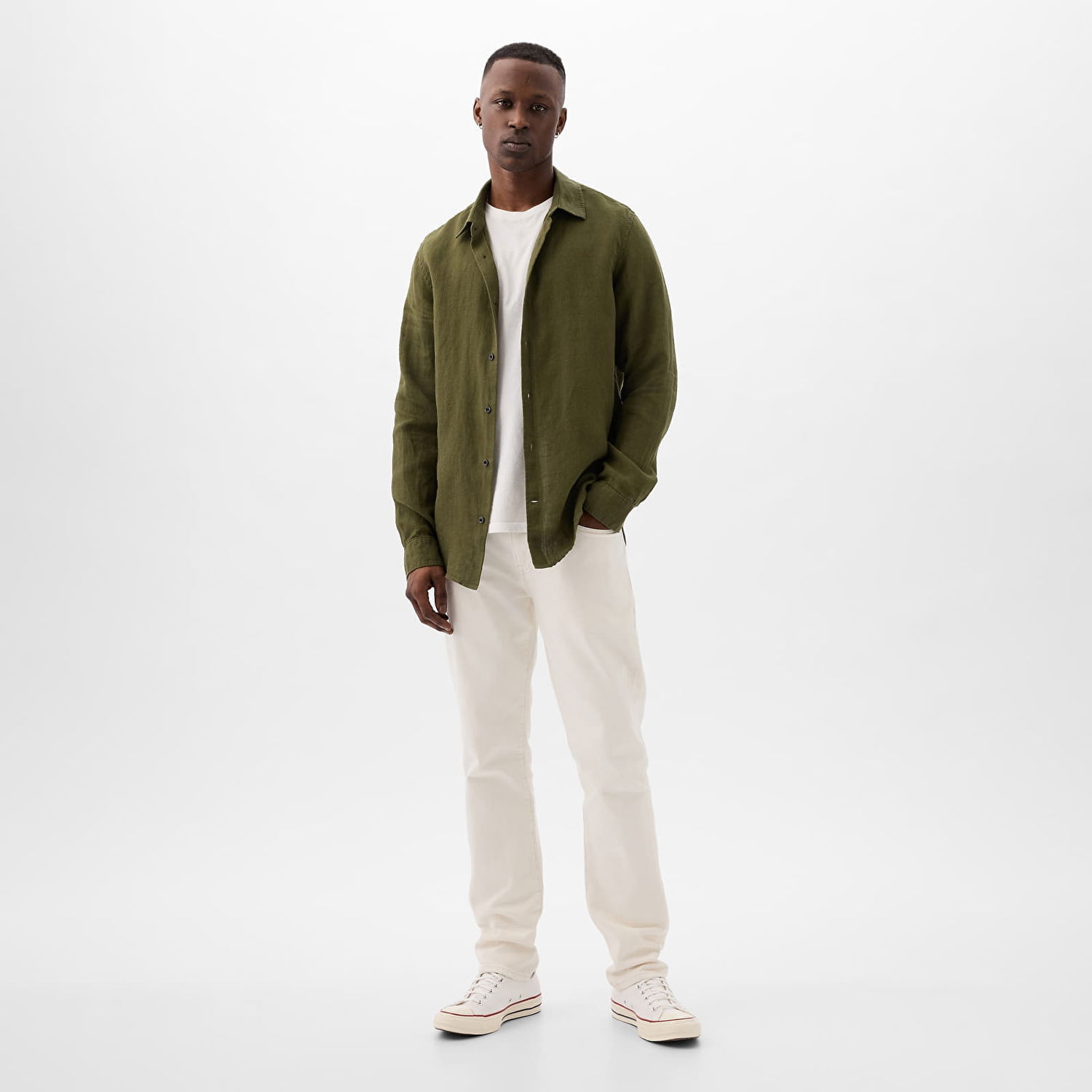 Bunda GAP Longsleeve Linen Shirt Army Jacket Green Zelené | 855351-00, 1