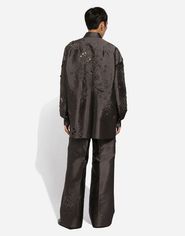 Nohavice Dolce & Gabbana Cropped Trousers With Floral Appliqués Hnedá | GP01PZGH638S9000, 2