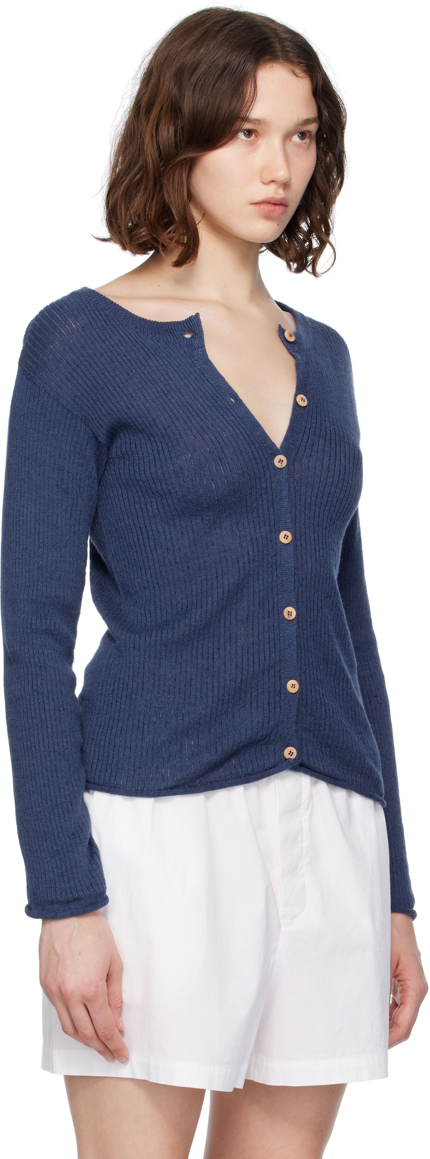 Sveter Baserange Baserange Ribbed Knit Cardigan Modrá | KDRC-LI-SU25, 1