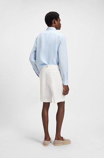 Šortky BOSS Relaxed-Fit Stretch-Cotton Twill Shorts Biela | 50546320, 1