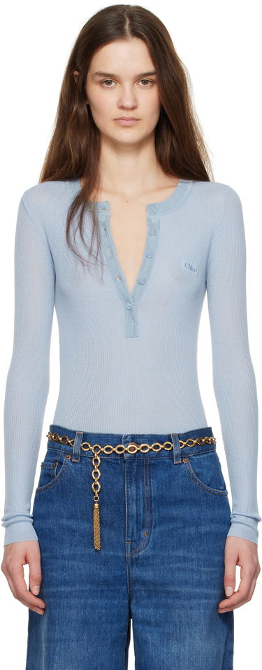 Body CHLOÉ Chloe Long Sleeve Henley Top Modrá | CH24WMP51667, 0