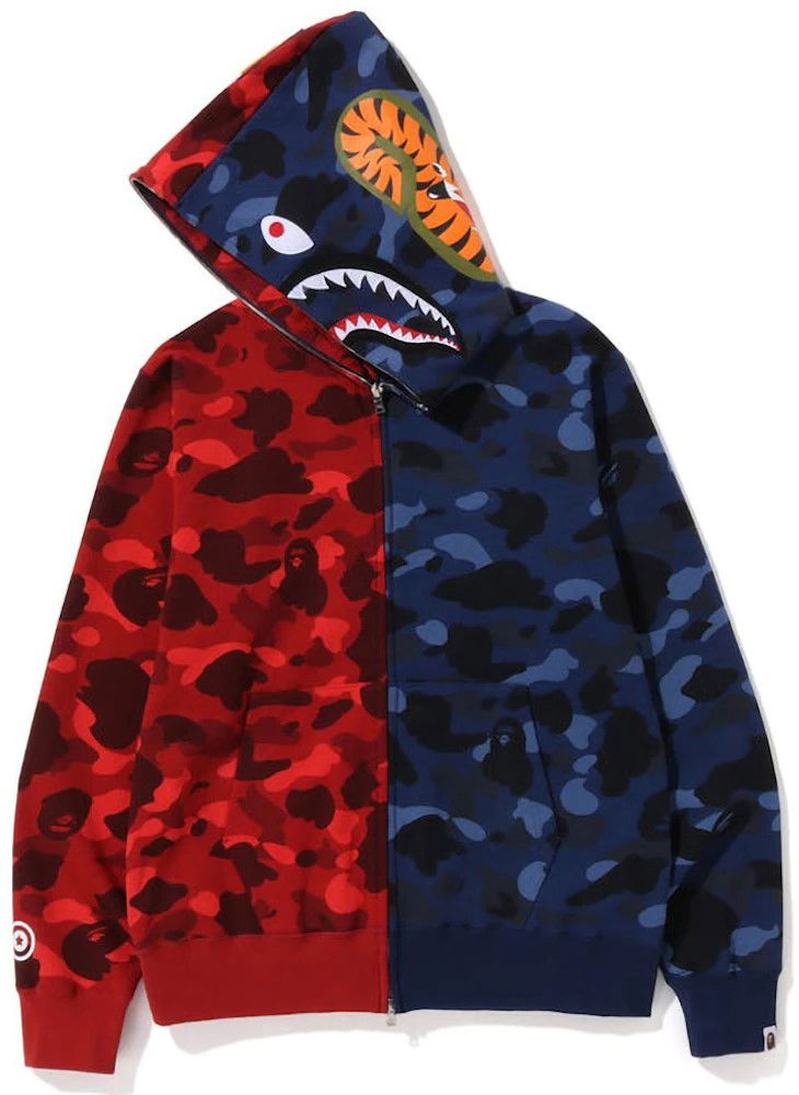 Bape Color Camo Shark Full Zip Hoodie Red/Navy