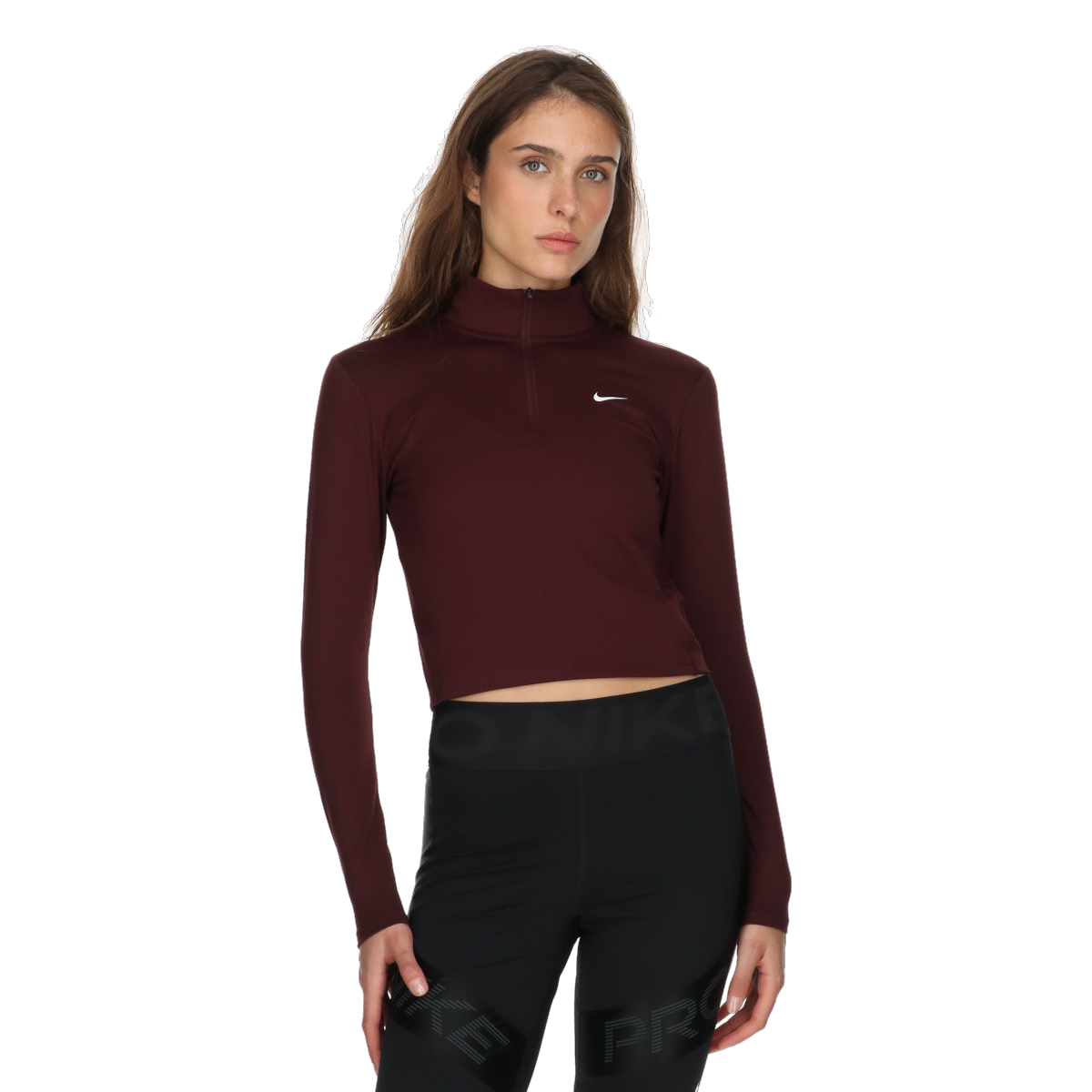 Crop Top Nike ONE Dri-FIT Fitted Quarter-Zip Crop Long-Sleeve Top Vínová | IM9447-652, 0
