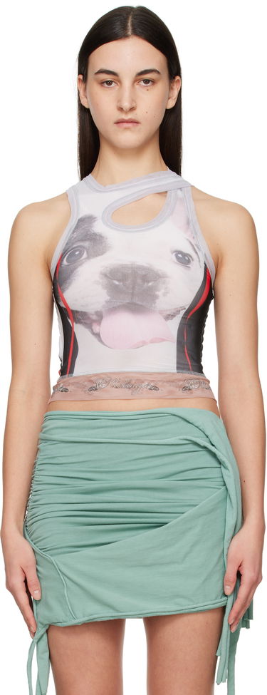 Tielko Ottolinger Ottolinger Mesh Dog Print Cutout Tank Top Biela | 10110060102, 0