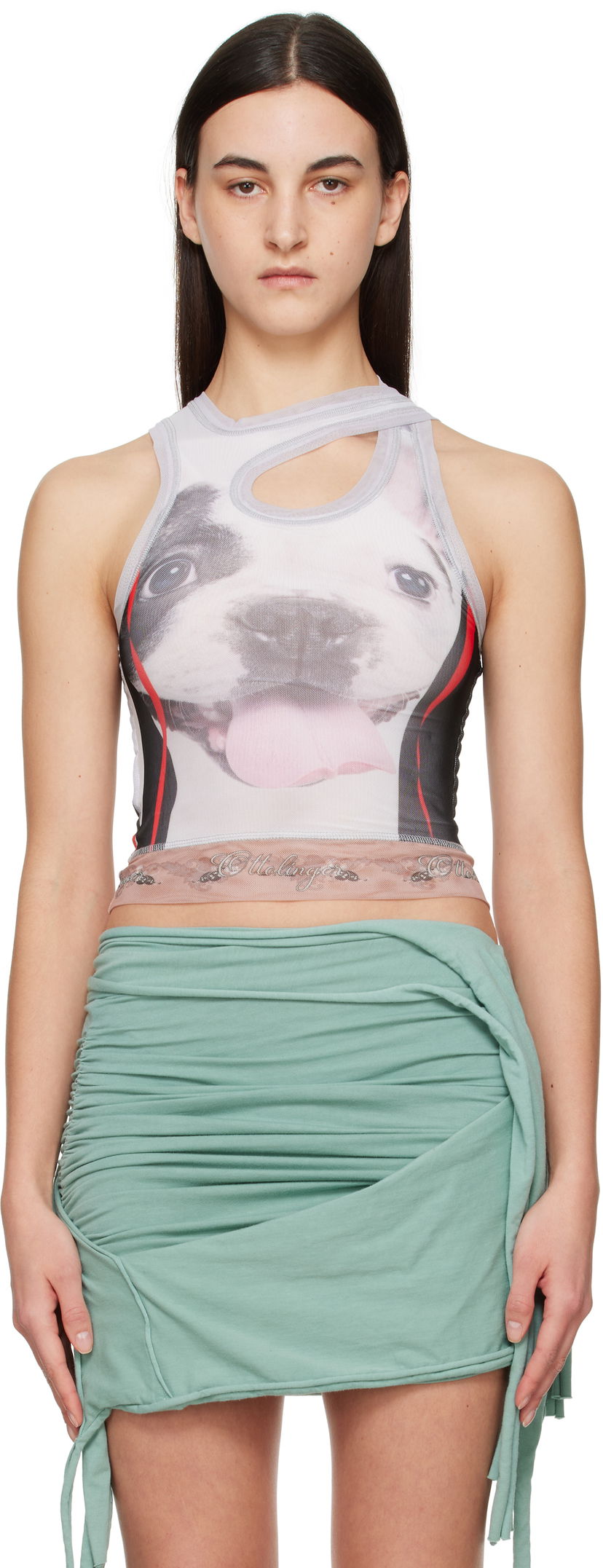 Tielko Ottolinger Ottolinger Mesh Dog Print Cutout Tank Top Biela | 10110060102