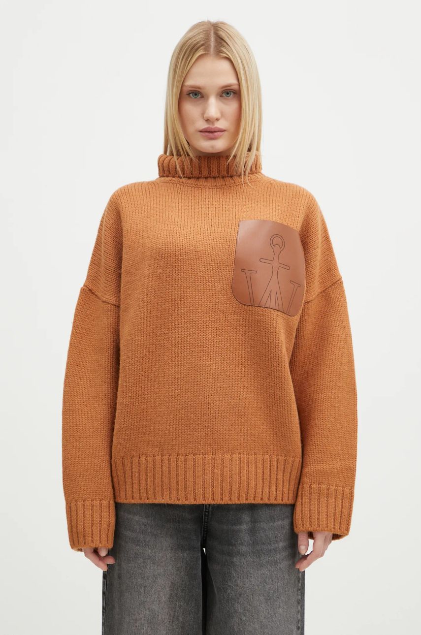 Sveter JW Anderson JW Anderson Leather Patch Pocket Turtleneck Jumper Hnedá | KW1292.YN0367.619, 0
