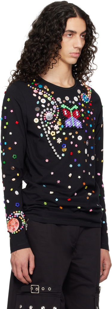 Tričko Chopova Lowena Night Defunct Long Sleeve Beaded Jersey T-shirt Čierna | 2325M, 1
