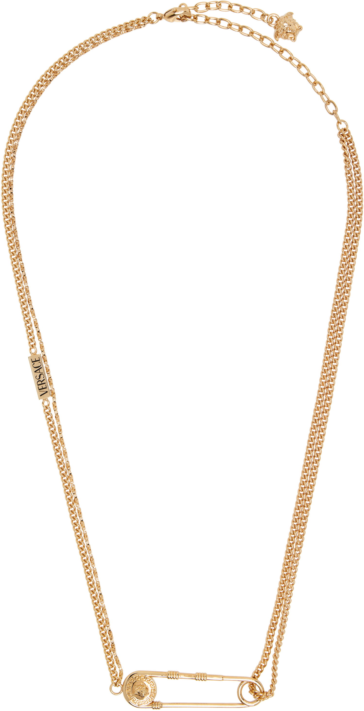 Náhrdelník Versace Versace Gold-Tone Double Chain Safety Pin Pendant Necklace Metalická | 1020256_1A00620, 1