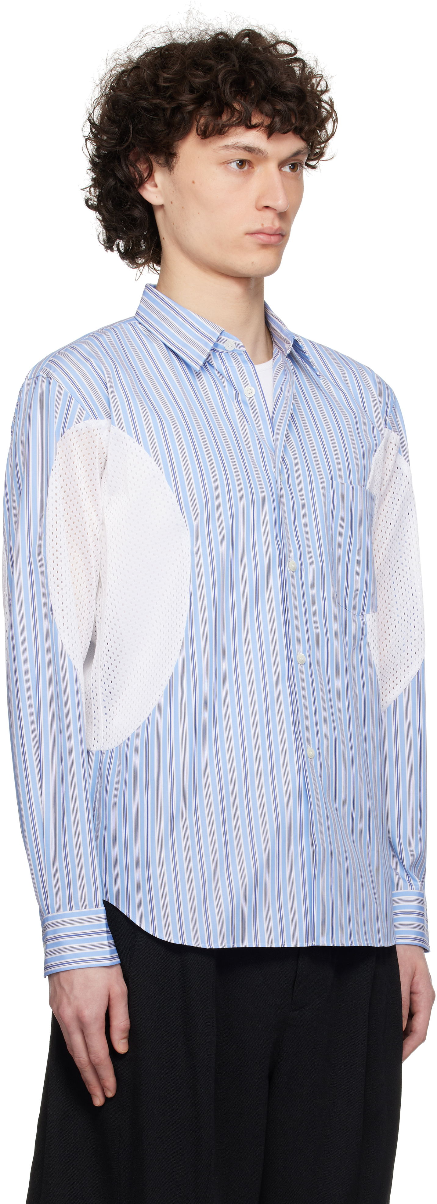Košeľa Comme des Garçons Broad Stripe x Polyester Mesh Shirt Modrá | DO-B025-051, 1