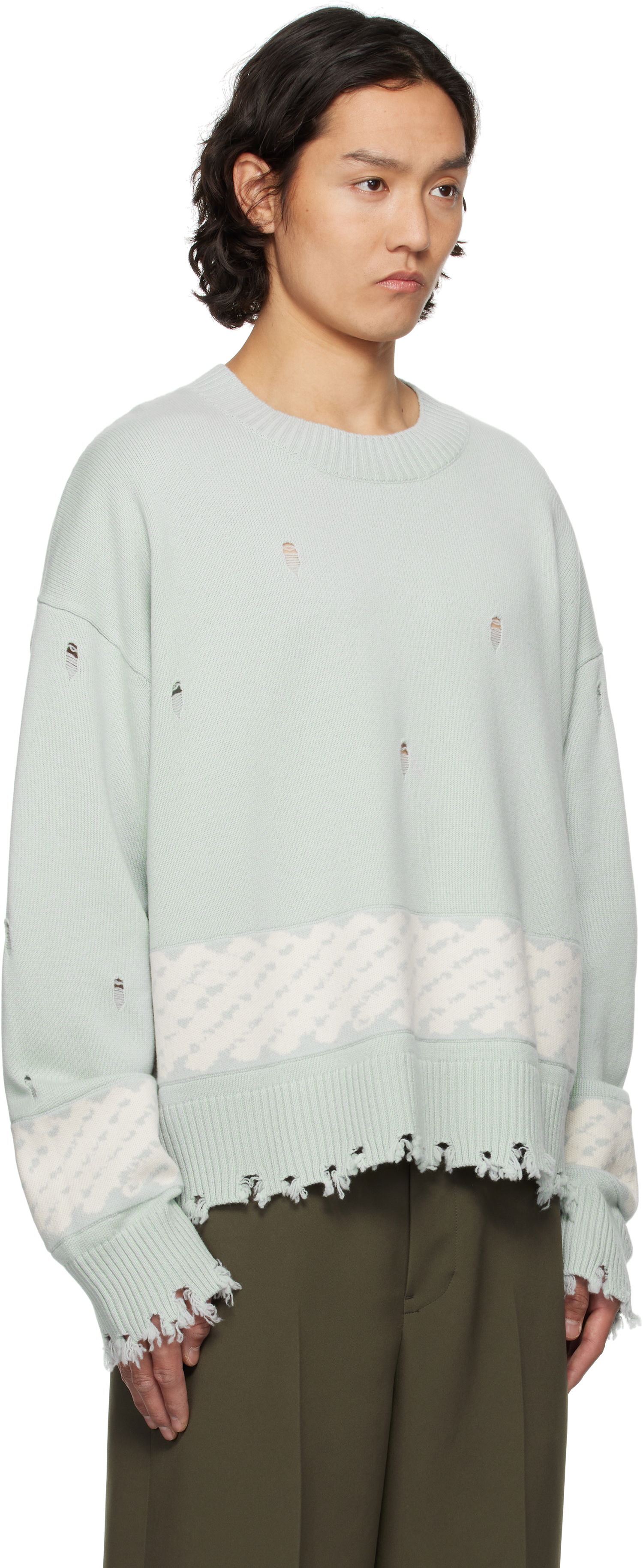 Sveter Feng Chen Wang Feng Chen Wang Ripped Jacquard Sweater Zelené | FUS19KT07, 1