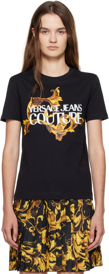 Tričko Versace Versace Jeans Couture Cotton Jersey T-shirt with Baroque Print Čierna | E79HAHE06_ECJ00E, 0