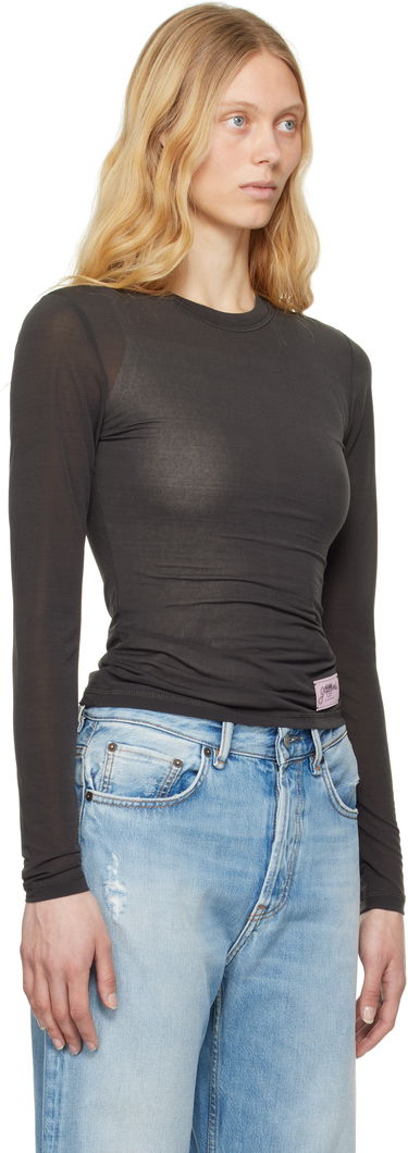 Tričko GANNI GANNI Sheer Mesh Jersey Long Sleeve T-shirt Šedá | T4242, 1