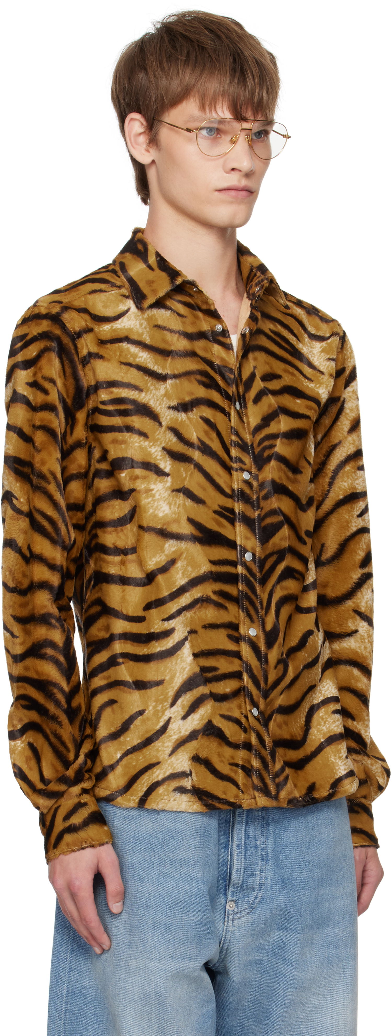Košeľa Martine Rose Martine Rose Slim Fit Tiger Print Shirt Hnedá | 483WF06719, 1
