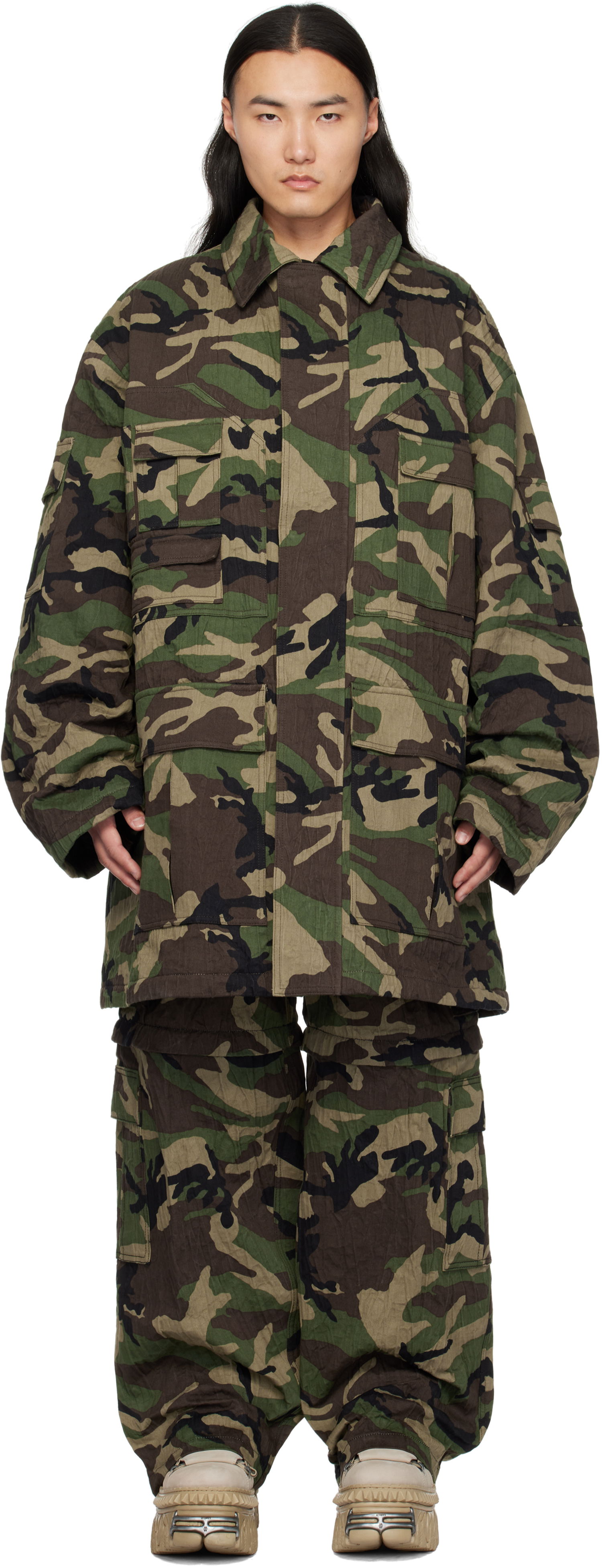 Parka VETEMENTS Vetements Runway Metalized Wrinkled Utility Jacket Zelené | UA66JA100X, 0