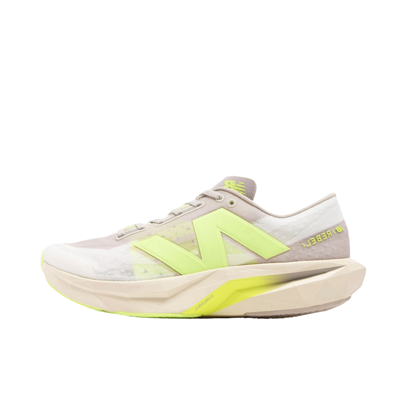 Bežecké topánky New Balance FuelCell Rebel v4 Moonrock Bleached Lime Glo Biela | MFCXLUM