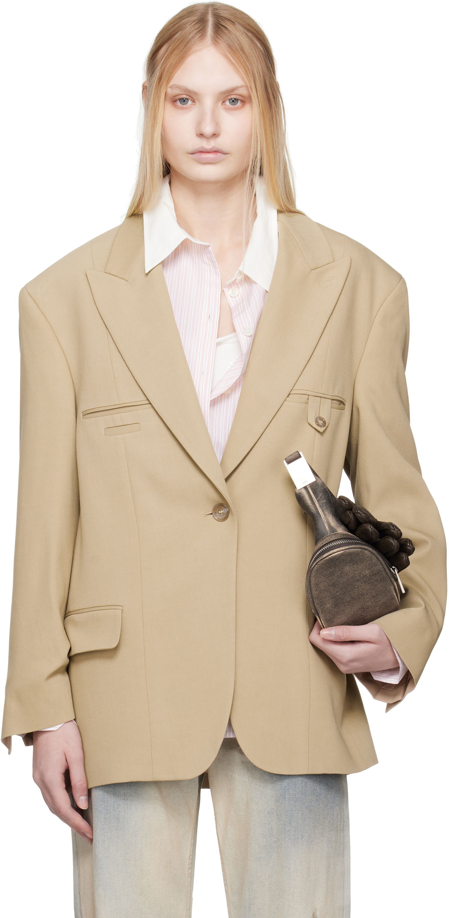 Kabáty Acne Studios Acne Studios Relaxed Fit Blazer Béžová | AH0302-, 0
