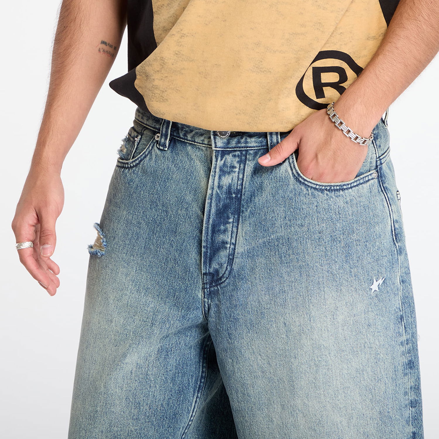 Šortky BAPE Sta Distressed Washed Relaxed Fit Denim Shorts Modrá | 001DSL801302MLIG, 1