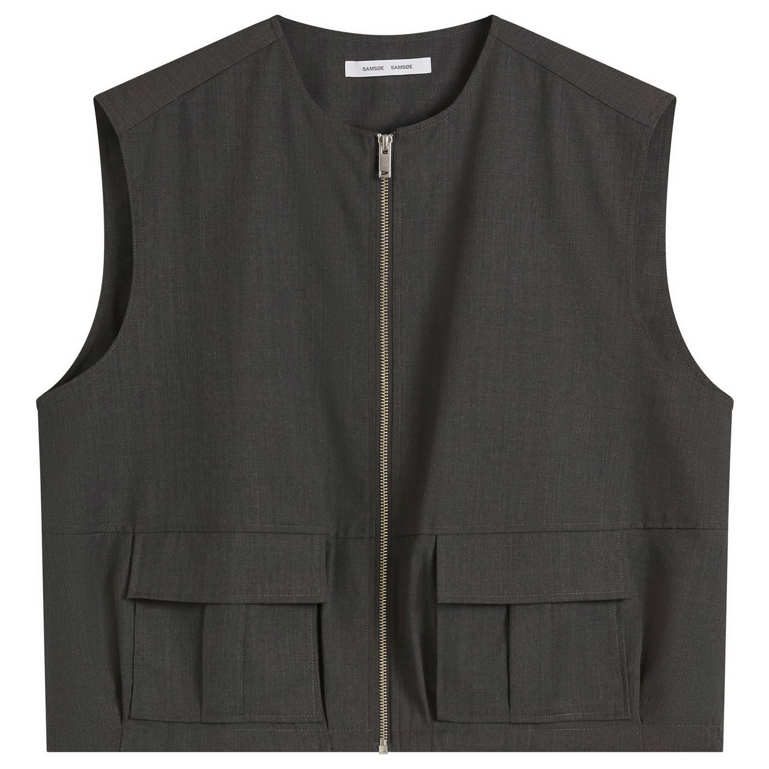 Vesta Samsoe Samsoe Sakelly Full-Zip Vest Top with Pockets Šedá | F25400072-CLR000391, 1