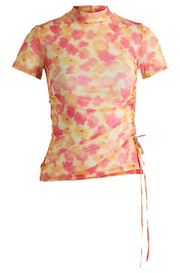 Crop Top BOSS Mesh Tie-Dye Top with Gathered Side Ružová | 50537187