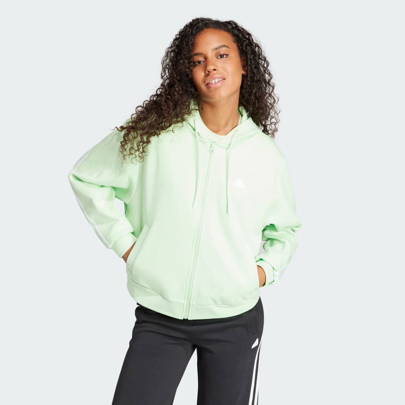 Mikina adidas Performance 3-Stripes Full Zip Hoodie Zelené | IS3680