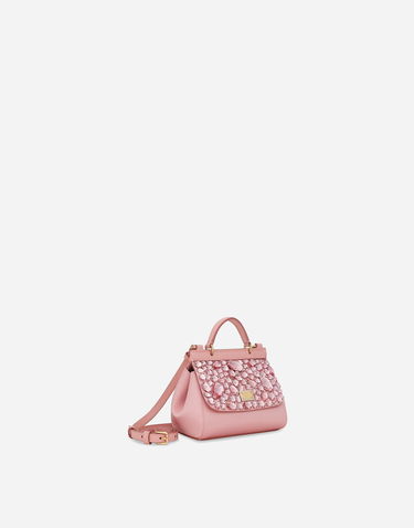 Kabelka Dolce & Gabbana Dolce & Gabbana Mini Sicily Leather Handbag with Crystals Ružová | EB0003AB00080400, 1