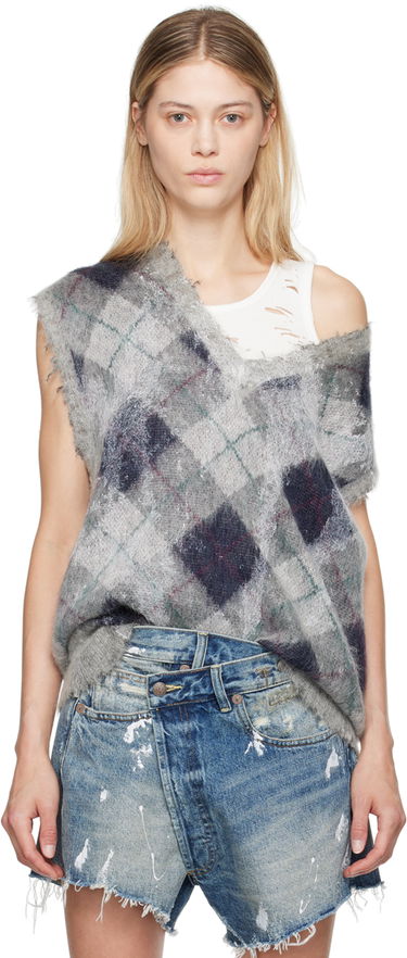 Sveter R13 R13 Oversized Argyle Vest Šedá | R13WY244-Y058B, 0