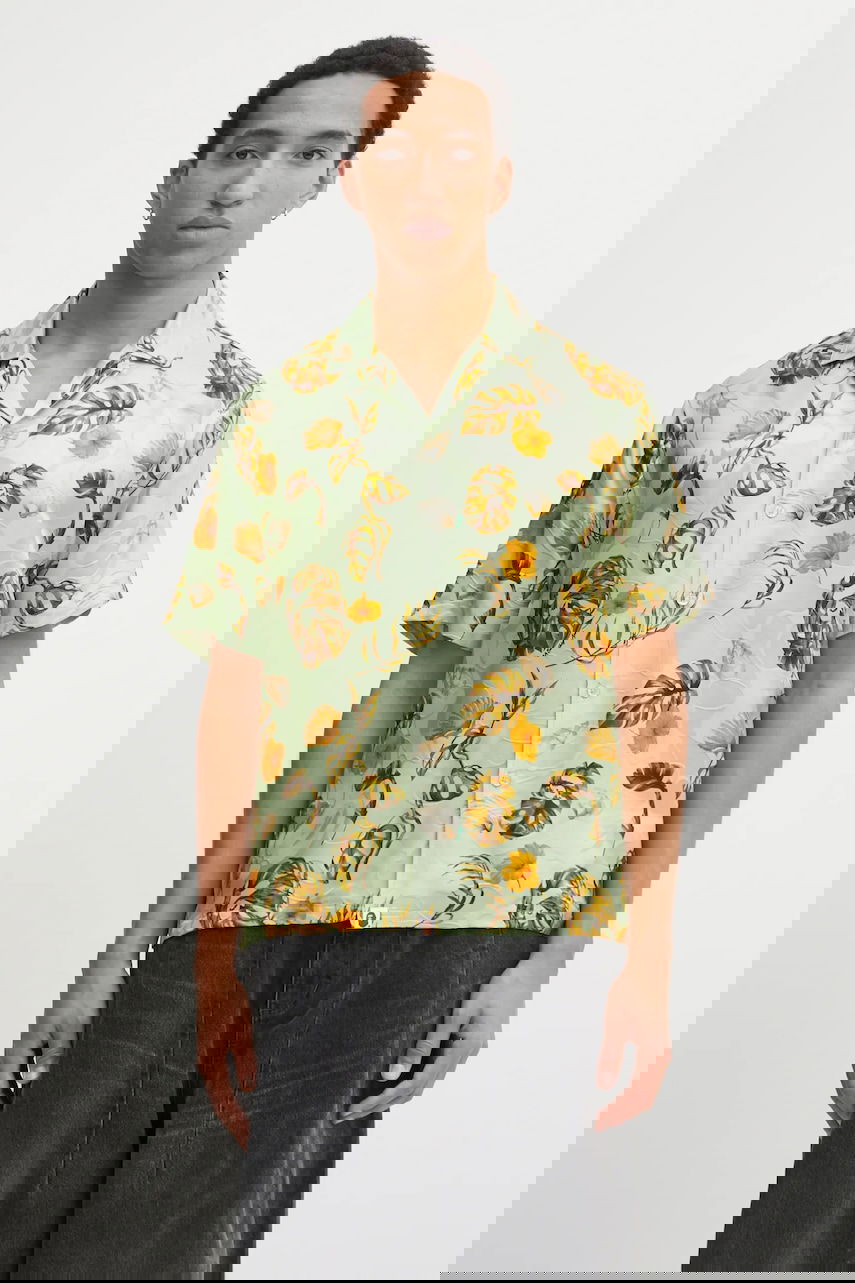 Košeľa BAPE Relaxed Silk Blend Vacation Pattern Open Collar Shirt Zelené | 1L30132308, 0