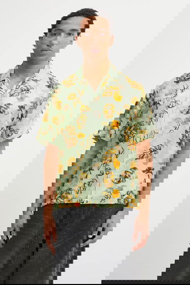 Košeľa BAPE Relaxed Silk Blend Vacation Pattern Open Collar Shirt Zelené | 1L30132308, 0