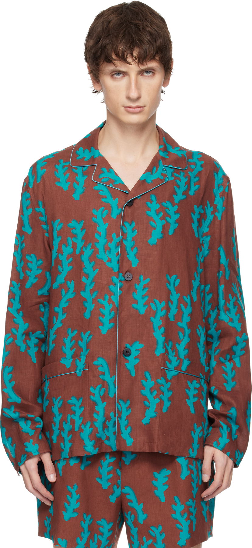 Pyžamo ZEGNA Linen Pajama Shirt with Coral Pattern Rôznofarebný | NPC50 009 619