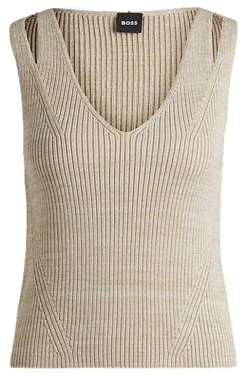 Sveter BOSS BOSS Knitted V-Neck Top Béžová | 50534133, 0