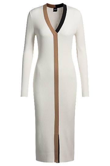 Šaty BOSS Contrast Detail Knit Midi Dress Biela | 50537746, 0