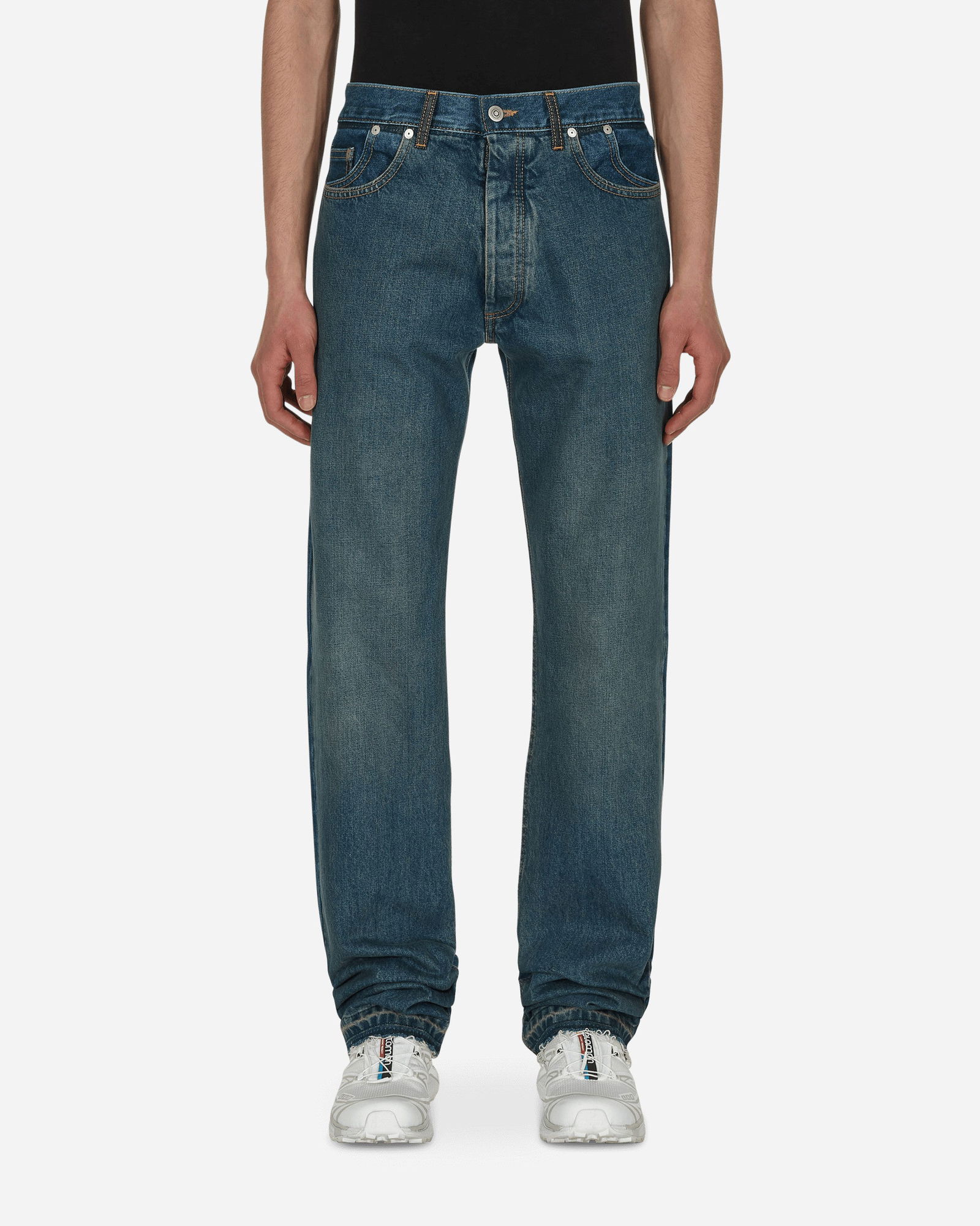 Straight-Leg Faded Denim Pants