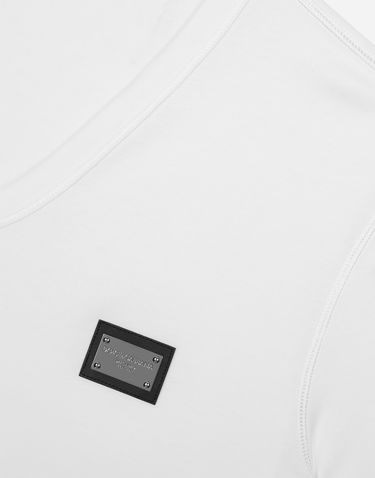 Tričko Dolce & Gabbana Cotton V-neck T-shirt With Branded Tag Biela | G8PT2TG7F2IW0800, 3
