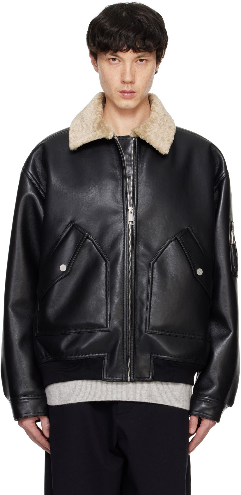 Bomber bunda Nanushka Faux-Leather Bomber Jacket Čierna | NM24FWJK02168