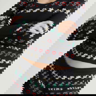 Pyžamo SKIMS SKIMS x CPFM Sleep Scoop Neck Top & Short Sleep Set Fairisle Čierna | ST-SET-10920W-OPF, 5