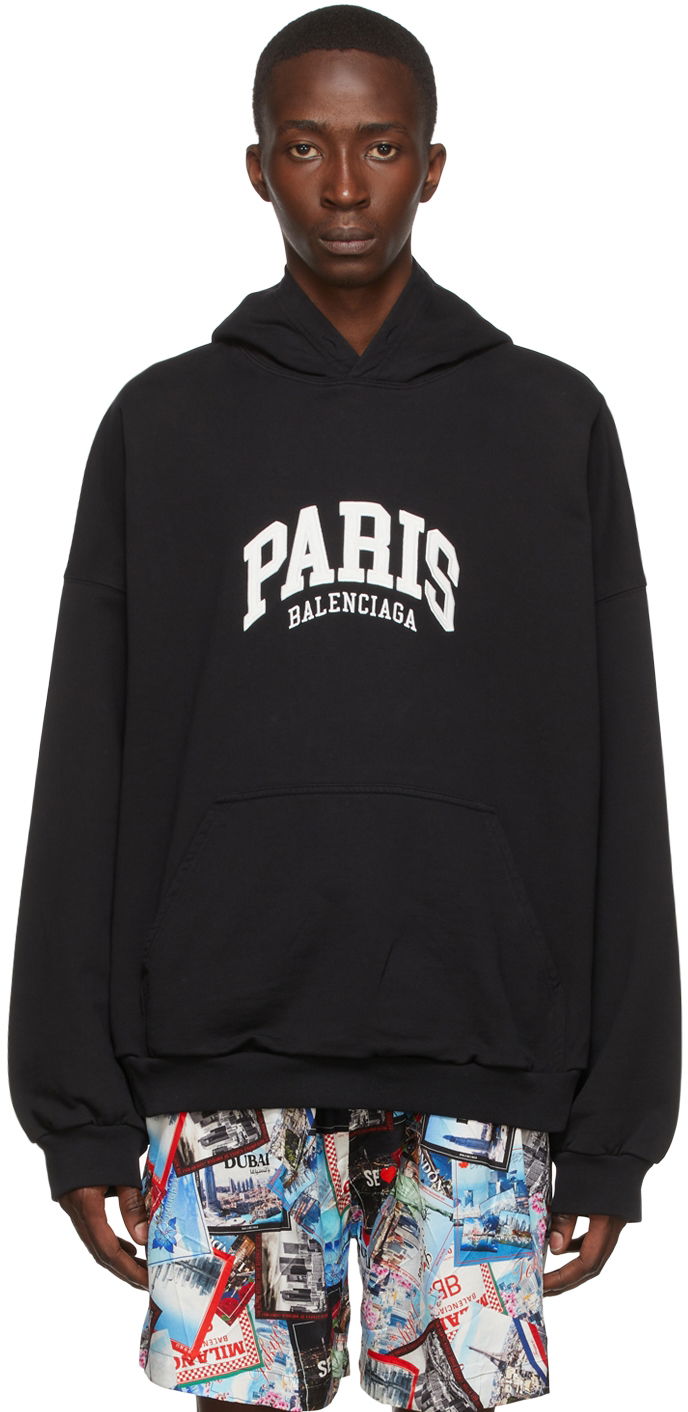 Mikina Balenciaga Paris Logo Cotton Hoodie Čierna | 674986-TLVL8-1070