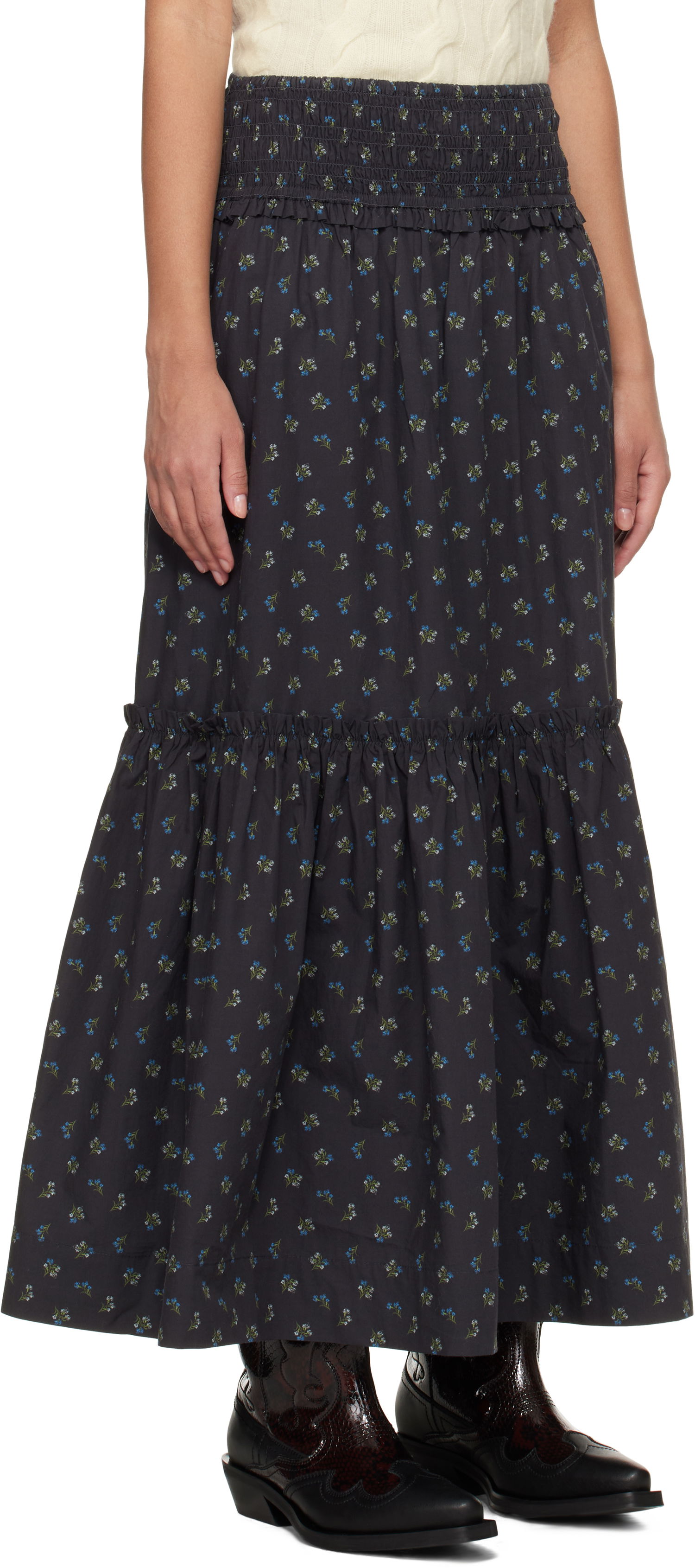 Sukňa GANNI Ganni Floral Printed Maxi Skirt Čierna | W0308, 1