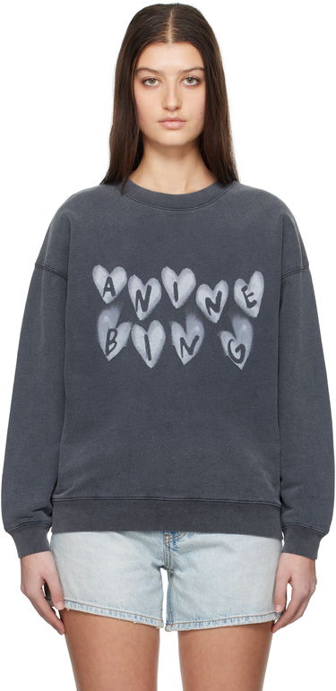 Mikina Anine Bing ANINE BING Spencer Hearts Sweatshirt Šedá | A-08-10517-WBL1, 0