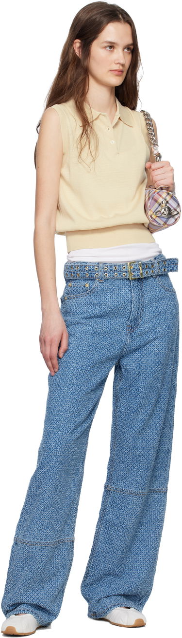 Džínsy GANNI GANNI Izey Fluffy Belt Jeans Modrá | J1721, 3