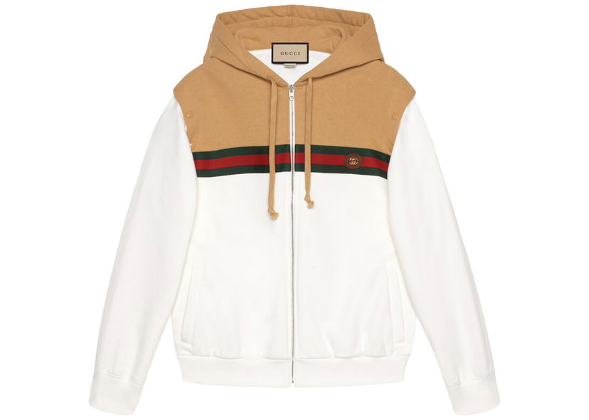 Mikina Gucci Cotton Sweatshirt With Web Camel/Ivory Biela | 660292 XJDHD 2109