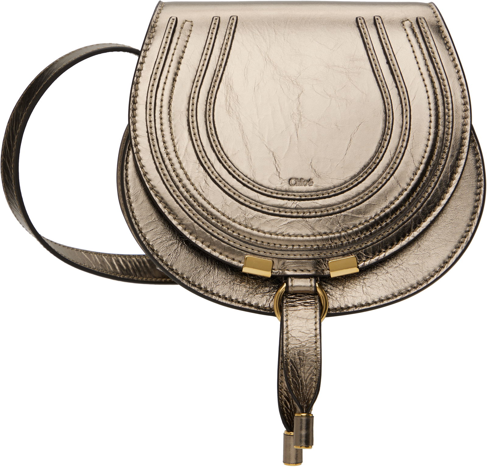 Small Metallic Leather Saddle Bag