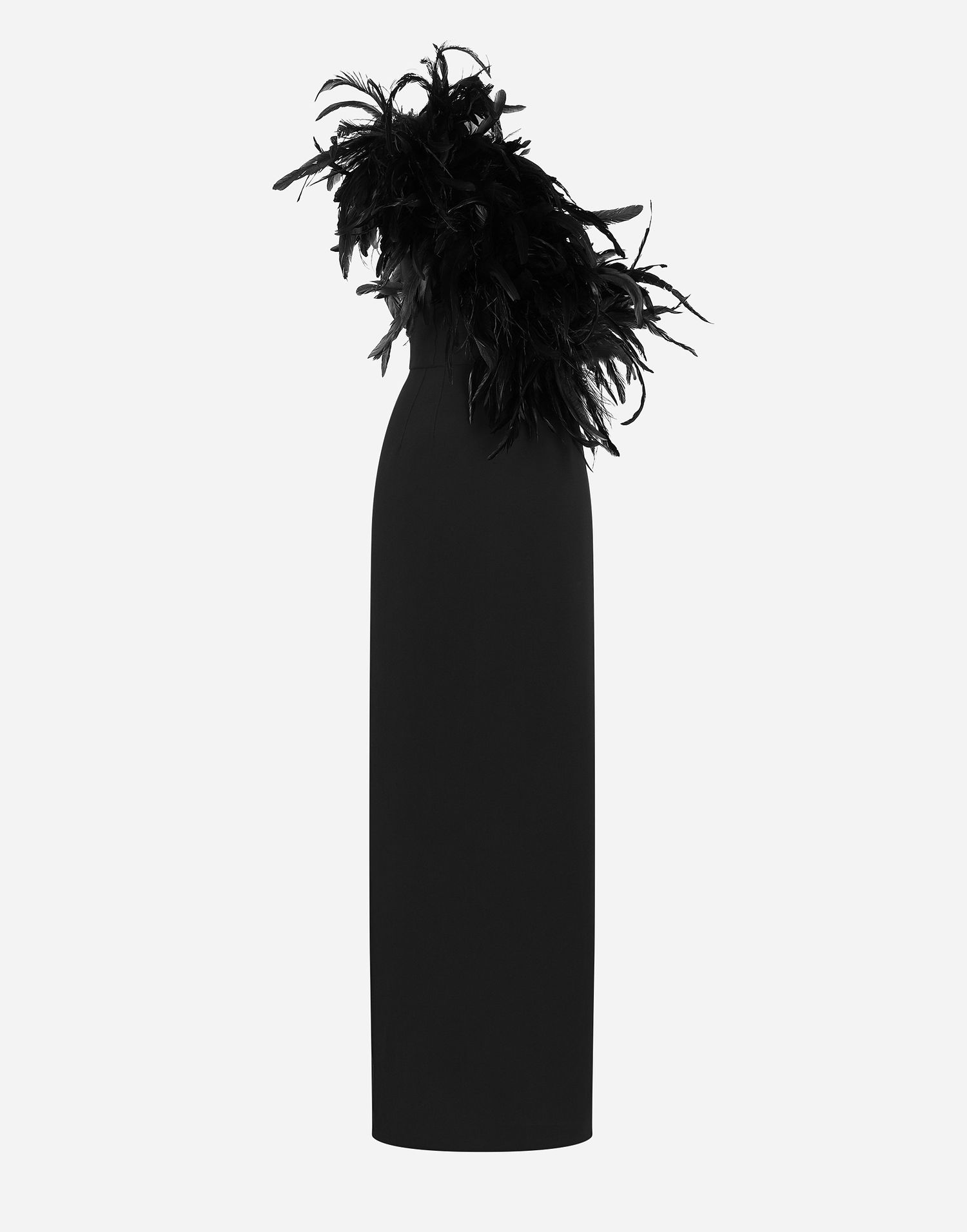 Šaty Dolce & Gabbana One-shoulder Stretch Cady Dress With Feathered Neckline Čierna | F6JRFTFUIAHN0000, 0