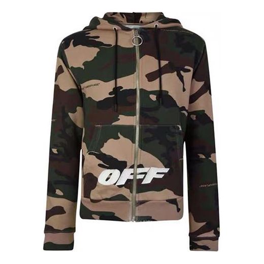 Mikina Off-White Camouflage Zipper Hoodie Zelené | OMBB033E181920219901