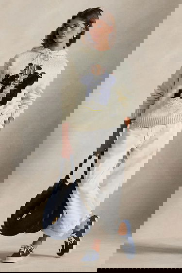 Mikina Polo by Ralph Lauren Polo Bear Duffle Coat Knit Hoodie with Linen Blend Biela | 211972802, 2