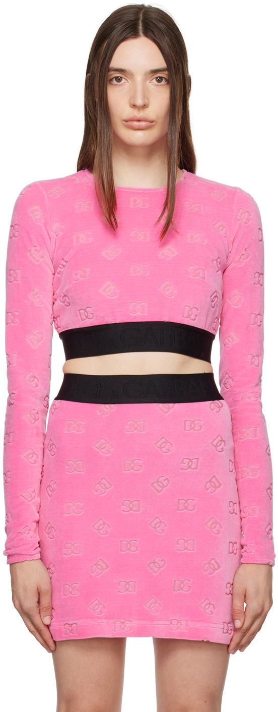 Tričko Dolce & Gabbana Pink Flocked Long Sleeve T-Shirt Ružová | F8S62T FJ7DL, 0
