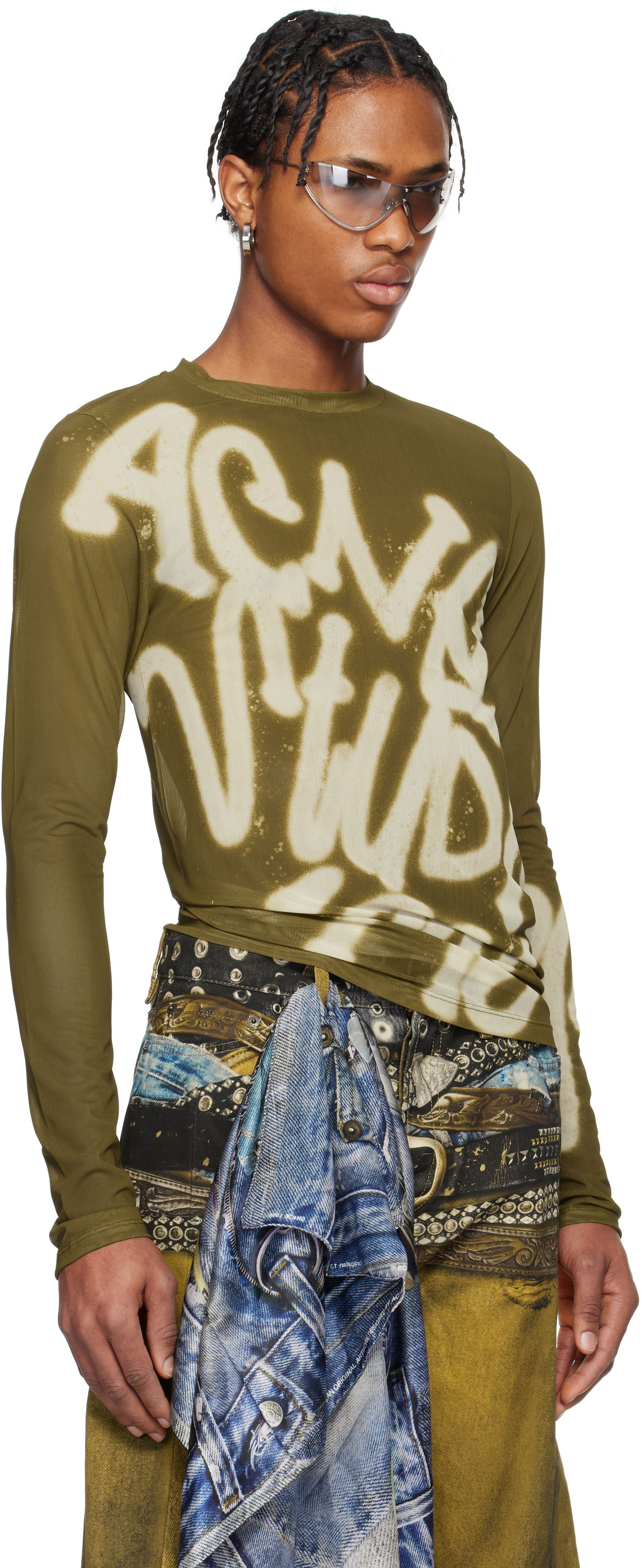 Tričko Acne Studios Acne Studios Sprayed Logo Long Sleeve T-Shirt Zelené | BL0410-, 1