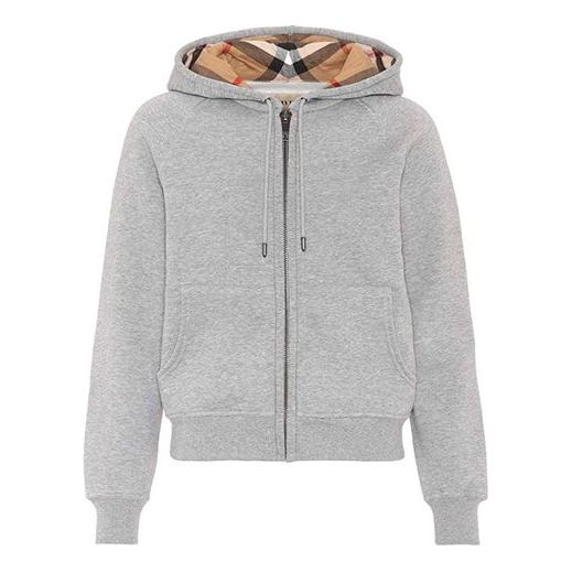 Mikina Burberry Check-Lined Zip Hoodie Šedá | 40561701, 0