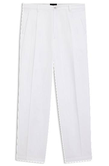 Nohavice BOSS Relaxed-Fit Cotton Twill Trousers Biela | 50546924