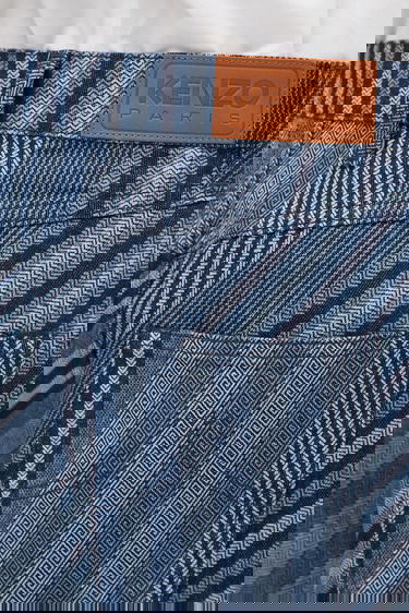 Džínsy KENZO Kenzo Diagonal Stripe Turn Up Wide Fit Jeans Modrá | FF65DP4216Z1, 3